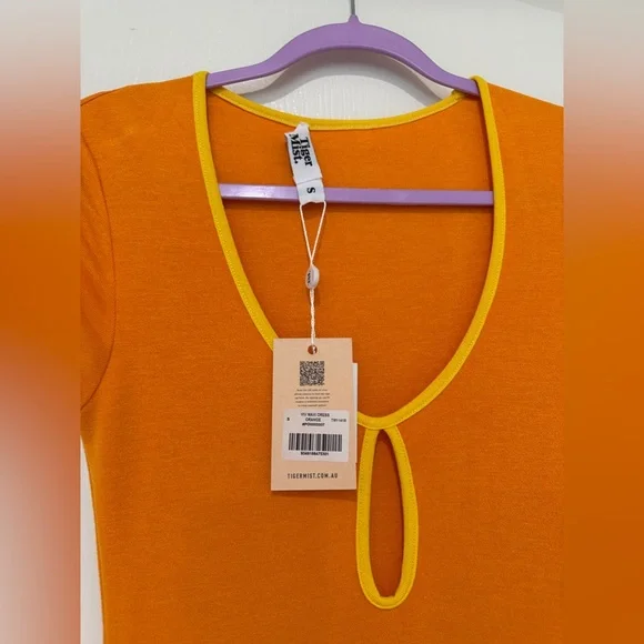 Tiger Mist Viv Maxi Dress Orange Bodycon Cutout Slit Maxi Dress Size Small NWT - Picture 3 of 8